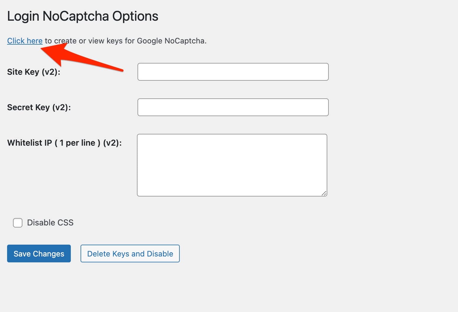 Login NoCaptcha settings on WordPress.