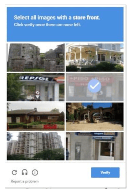 Example of a captcha to select images.