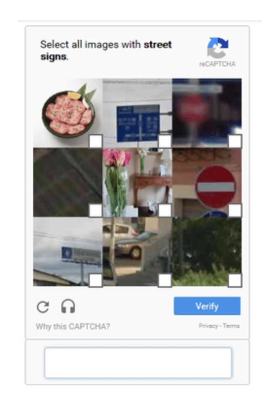 A captcha with images to select.