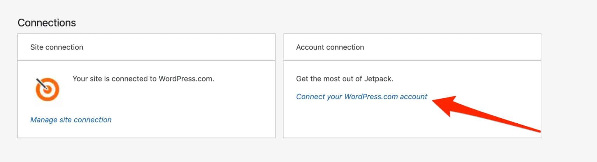 Jetpack connection insert on WordPress.