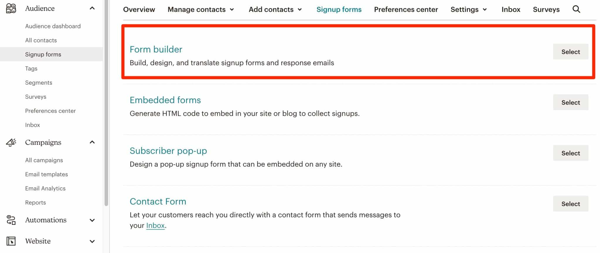 Construction d'un formulaire sur Mailchimp, pour créer une newsletter sur WordPress.