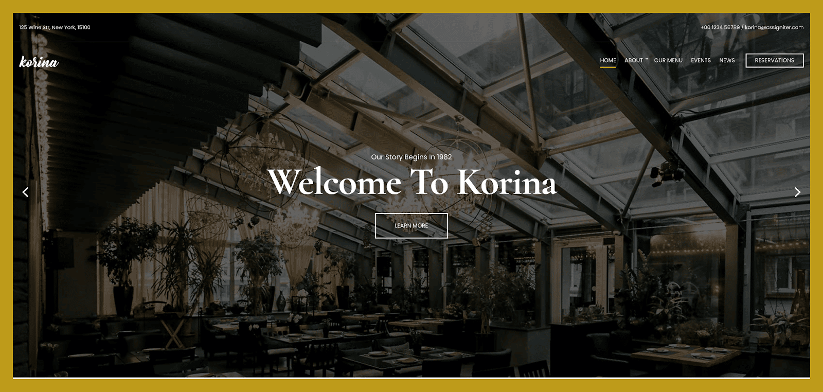 Le thème WordPress de restaurant Korina.