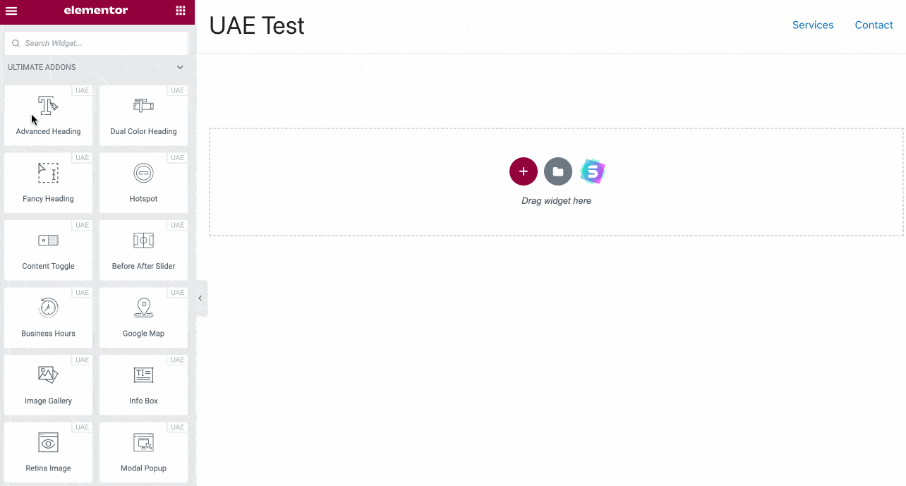 Adding an UAE widget using drag and drop.