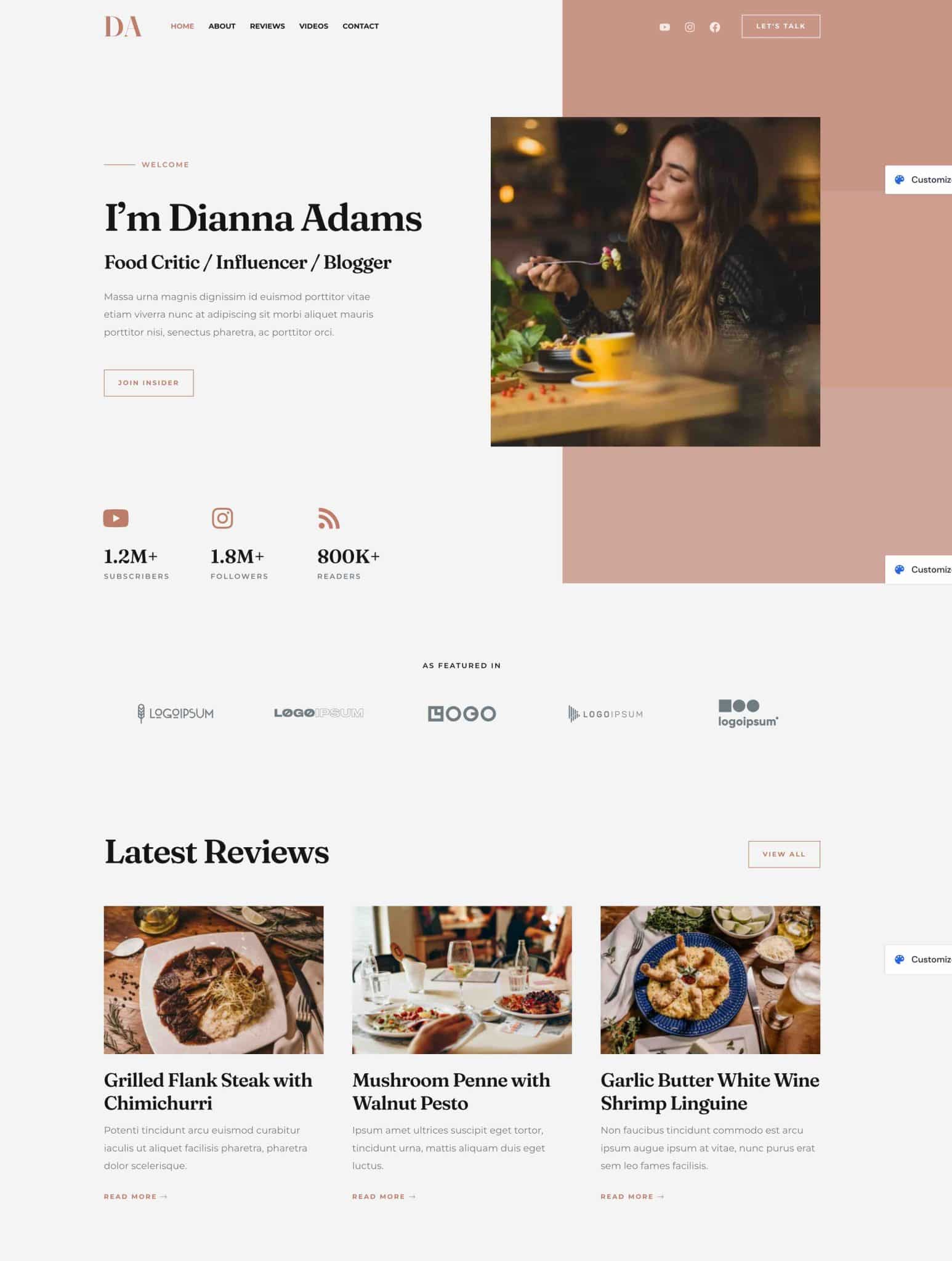 The Food Blogger and Influencer demo template offered by UAE.