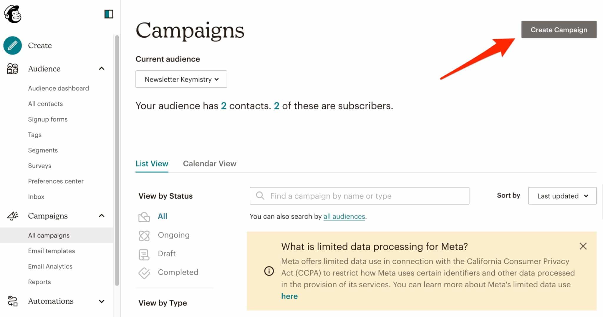 Create a campaign to send a newsletter with Mailchimp for WordPress.