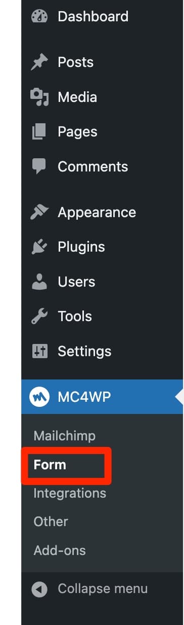 MC4WP on the WordPress dashboard.