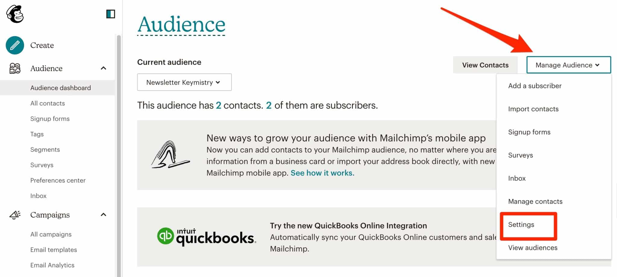 Manage your audience on Mailchimp.