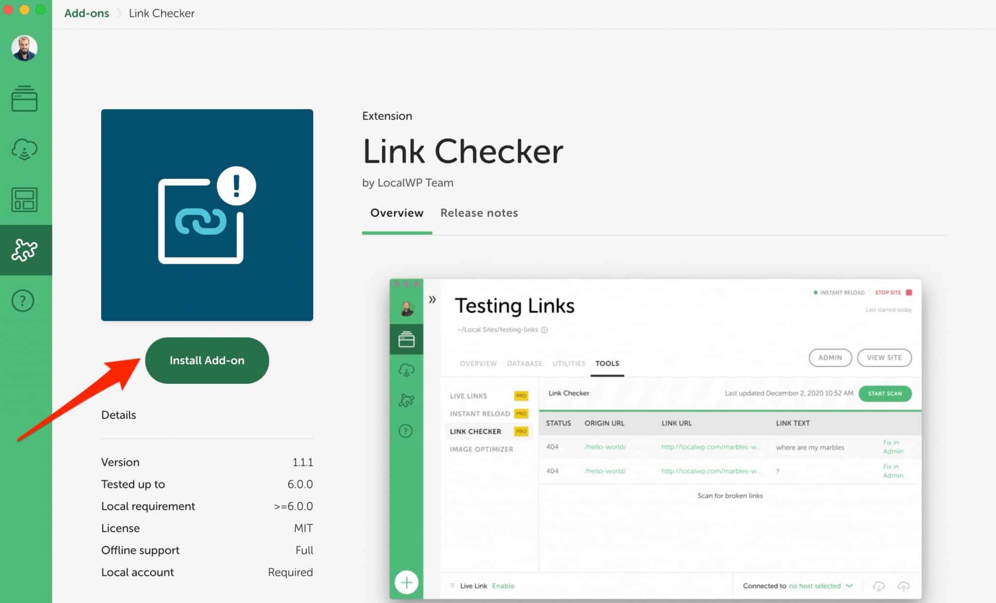The Link Checker add-on allow you to test links.