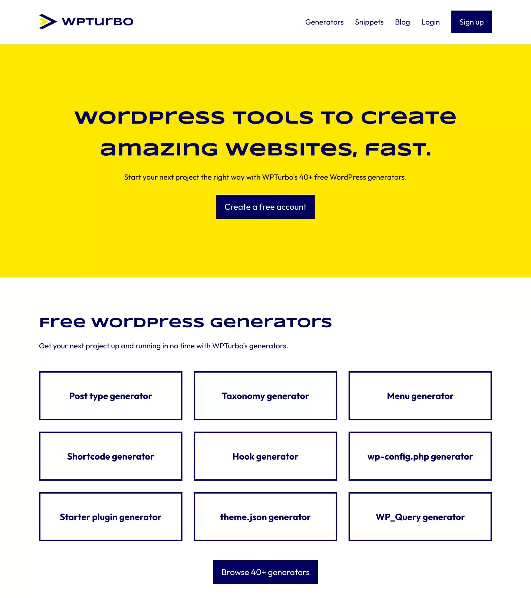 Home page of WPTurbo, the website to help WordPress developers build websites faster.