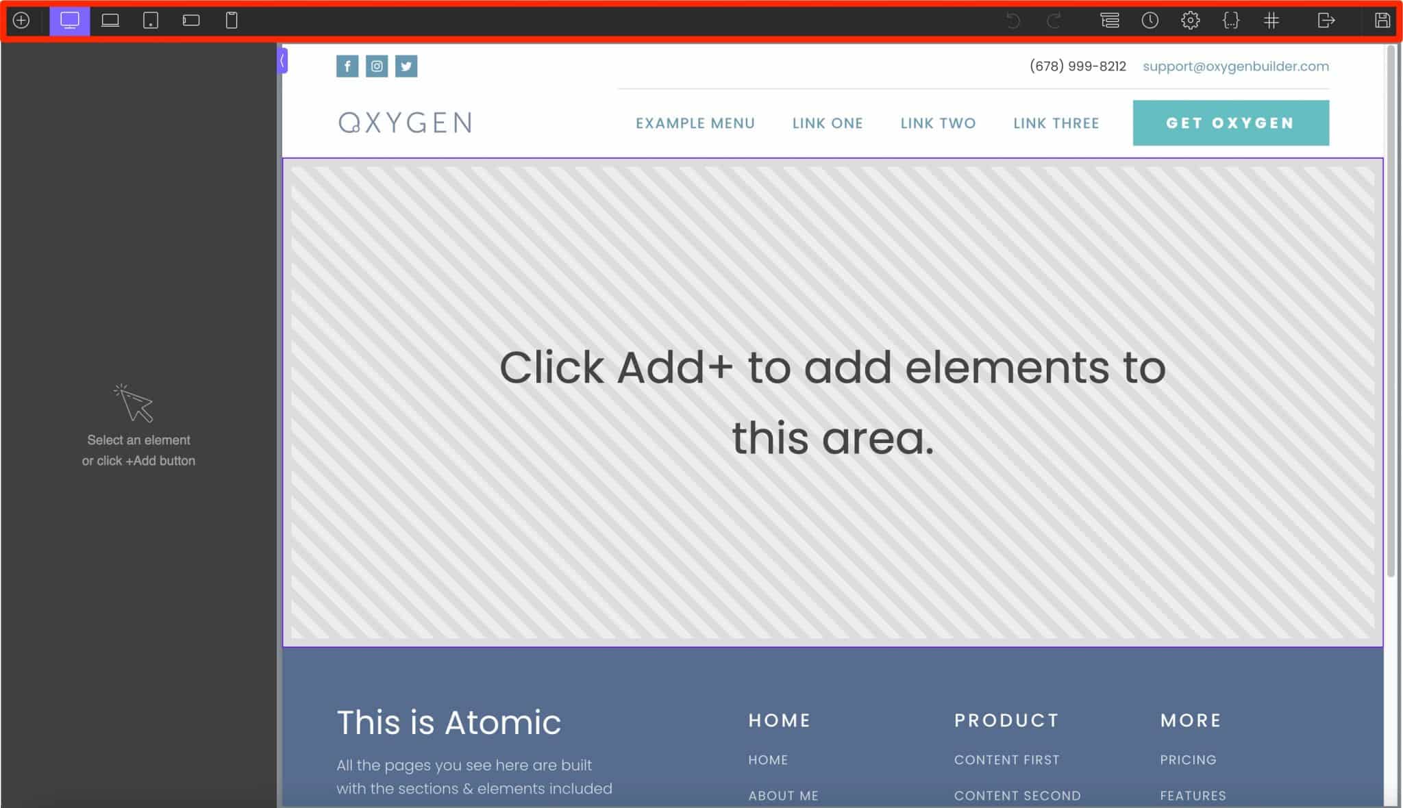 Oxygen has a toolbar to edit your page.