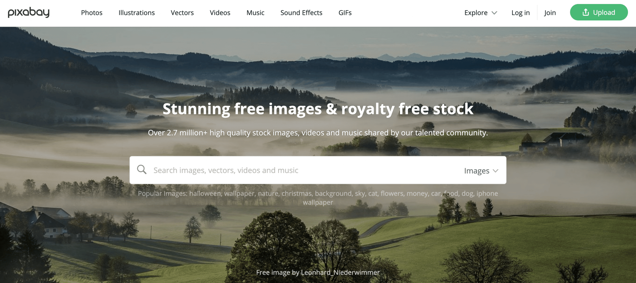 Pixabay homepage.