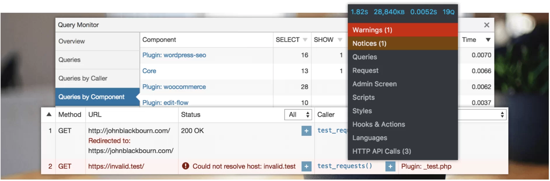 Query Monitor is a WordPress tool to debug a site.