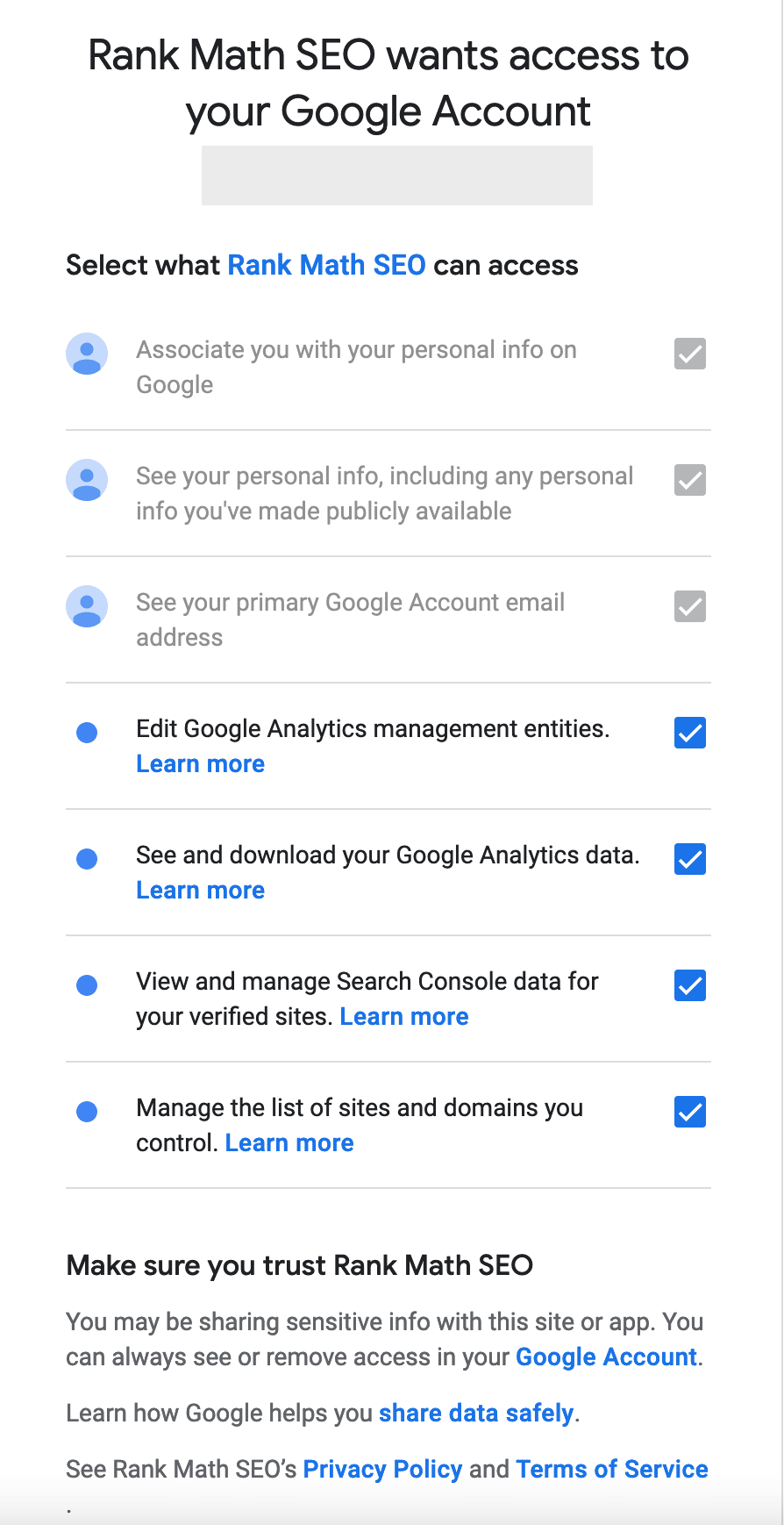 Authorizing access to the Google Search Console.