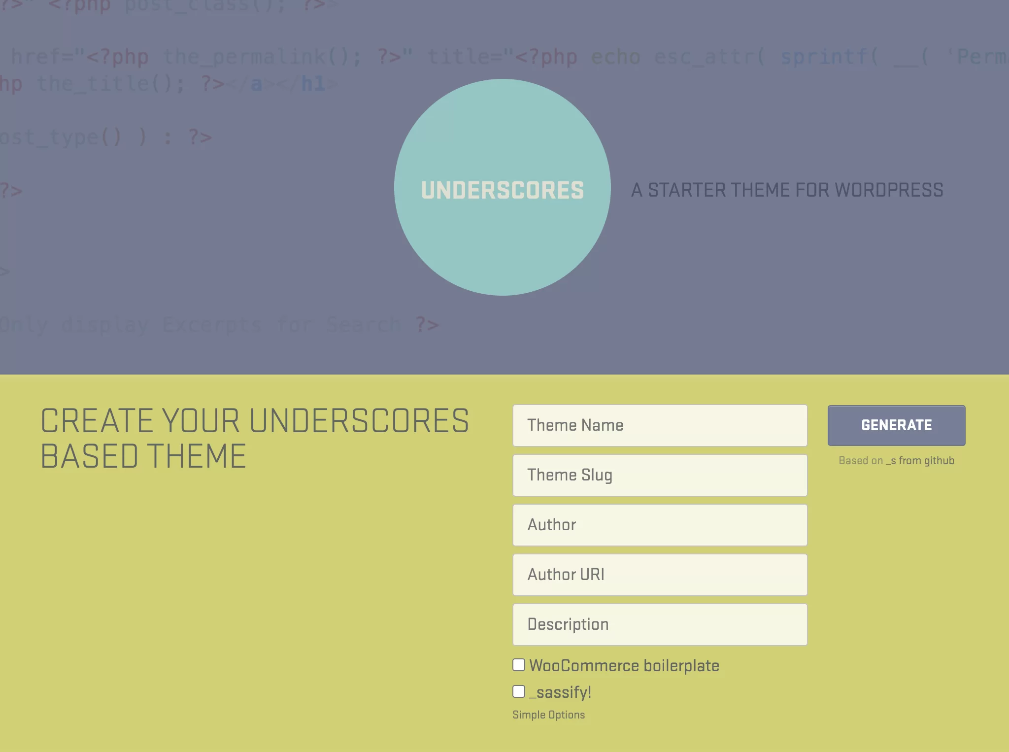 Underscores theme homepage.