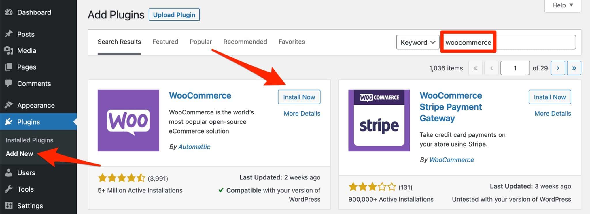 You can add WooCommerce from your WordPress dashboard.