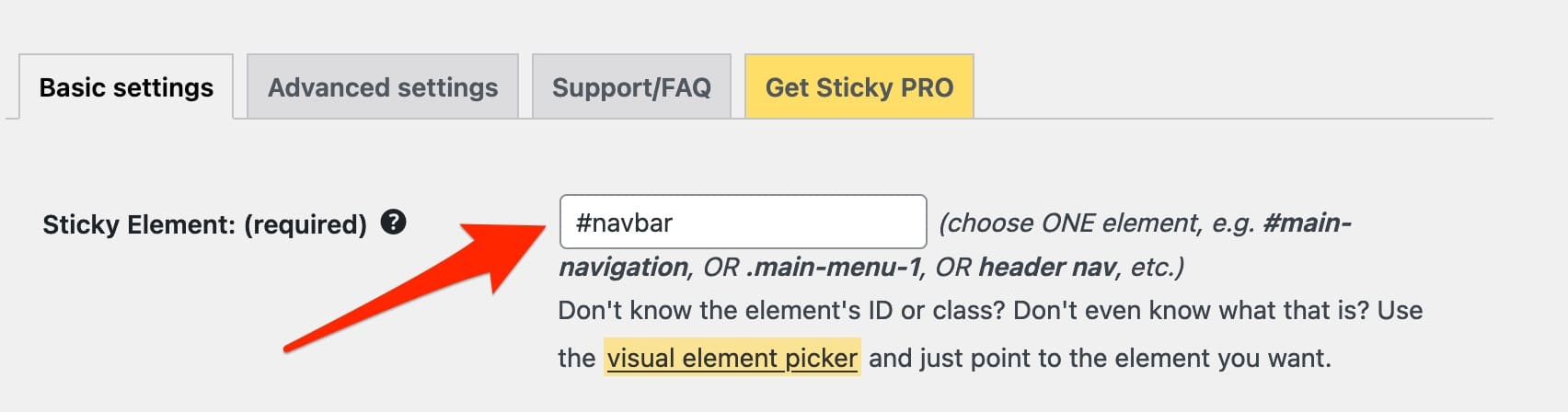 Add an element ID to create a sticky element in Sticky Menu & Sticky Header.