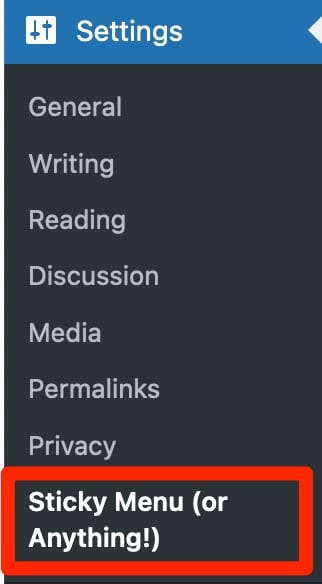 The settings menu for Sticky Menu (or Anything!) plugin.