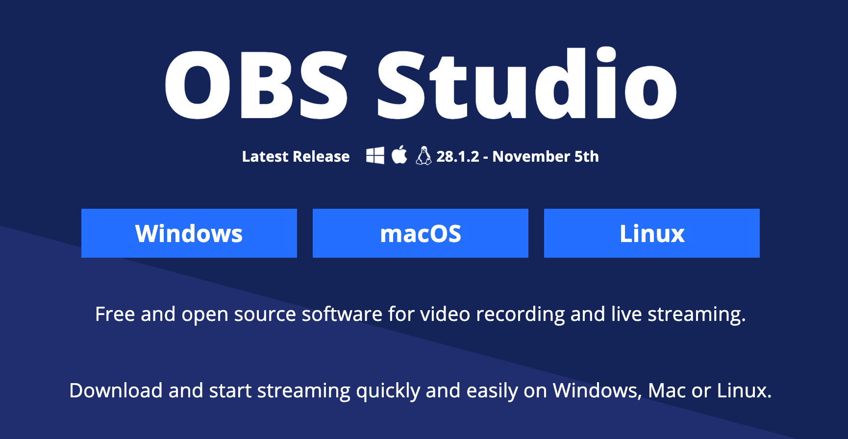 OBS Studio is a free and open source video recording and live streaming software.