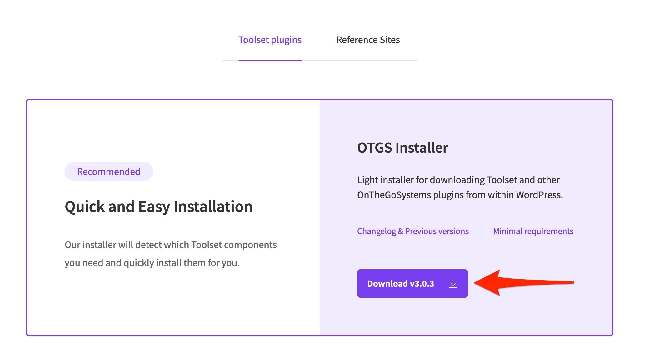 The OTGS installer for Toolset.