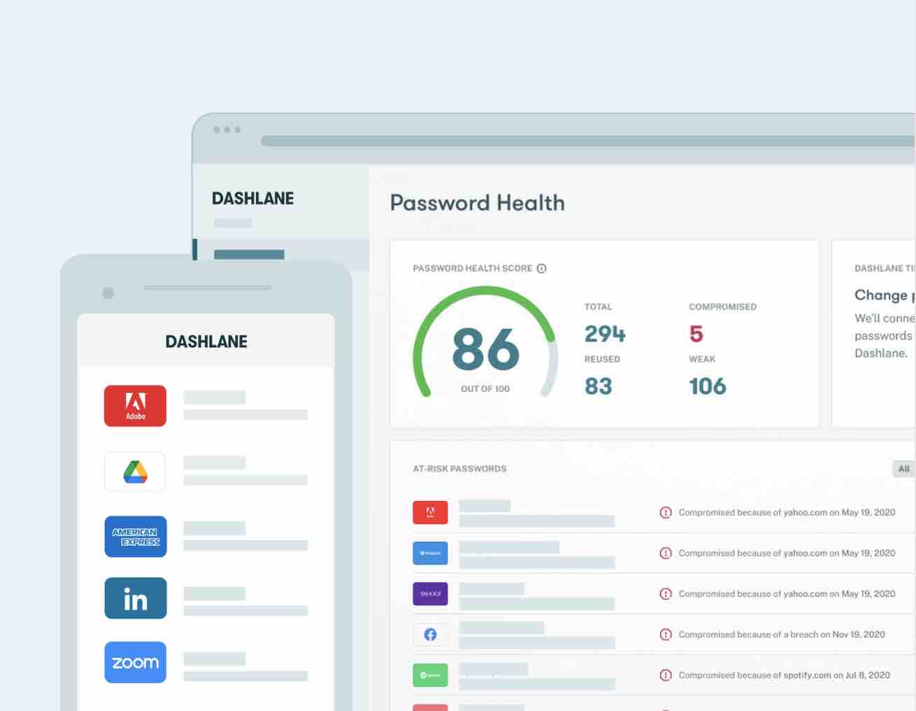 Dashlane allows you to generate and store strong passwords.