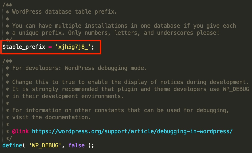 Changing the database table prefix in the wp-config file.