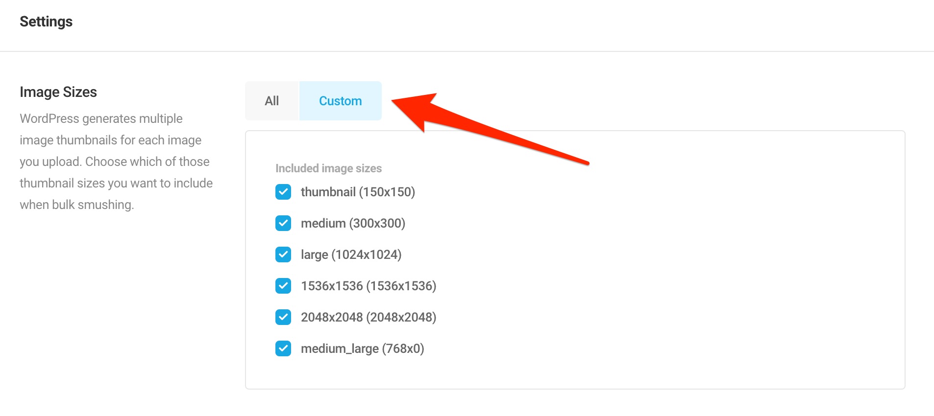 You can customize the image size that Smush compresses.