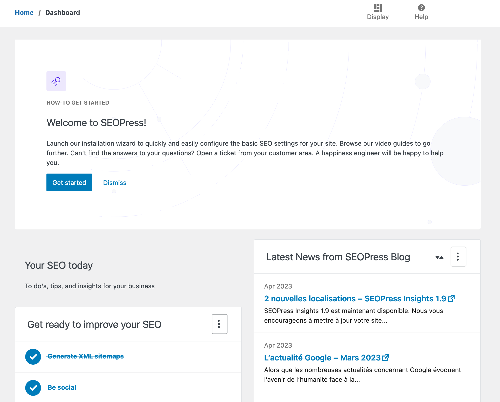 SEOPress dashboard and how to get started with the plugin.