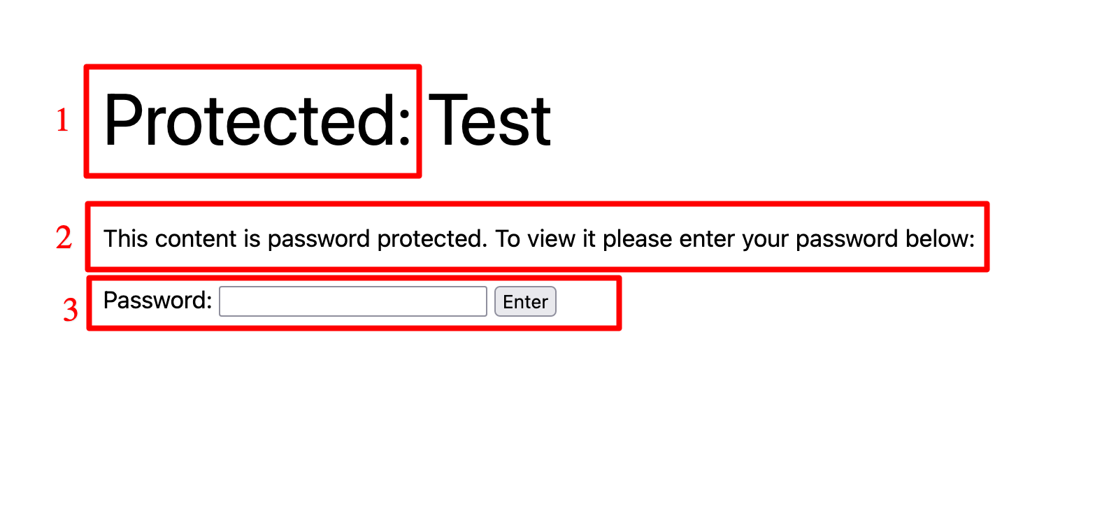 Preview of a password-protected page in WordPress.