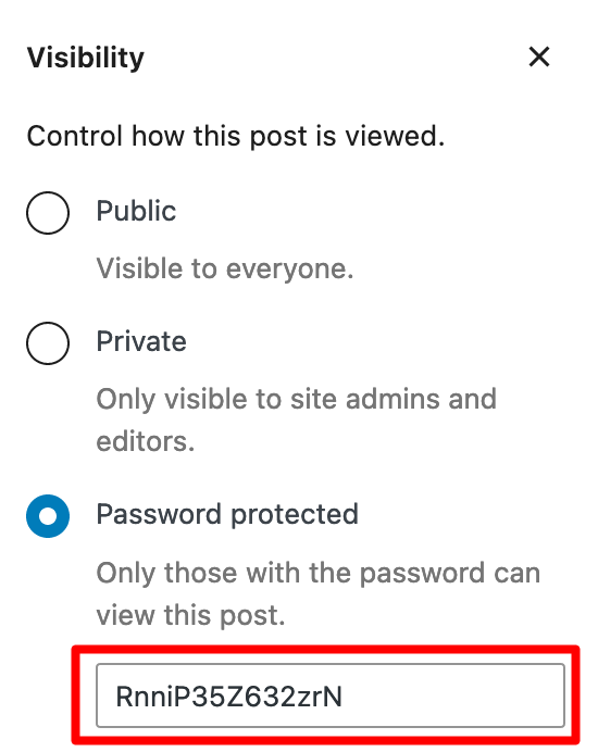 You can find the password to a page in the visibility tab in the WordPress content editor.