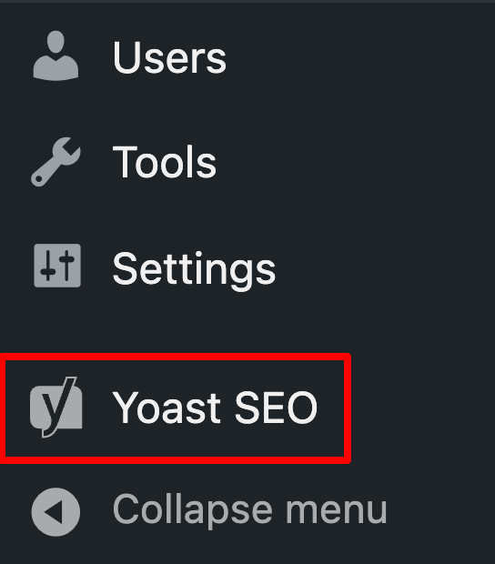 Yoast SEO in the WordPress menu.