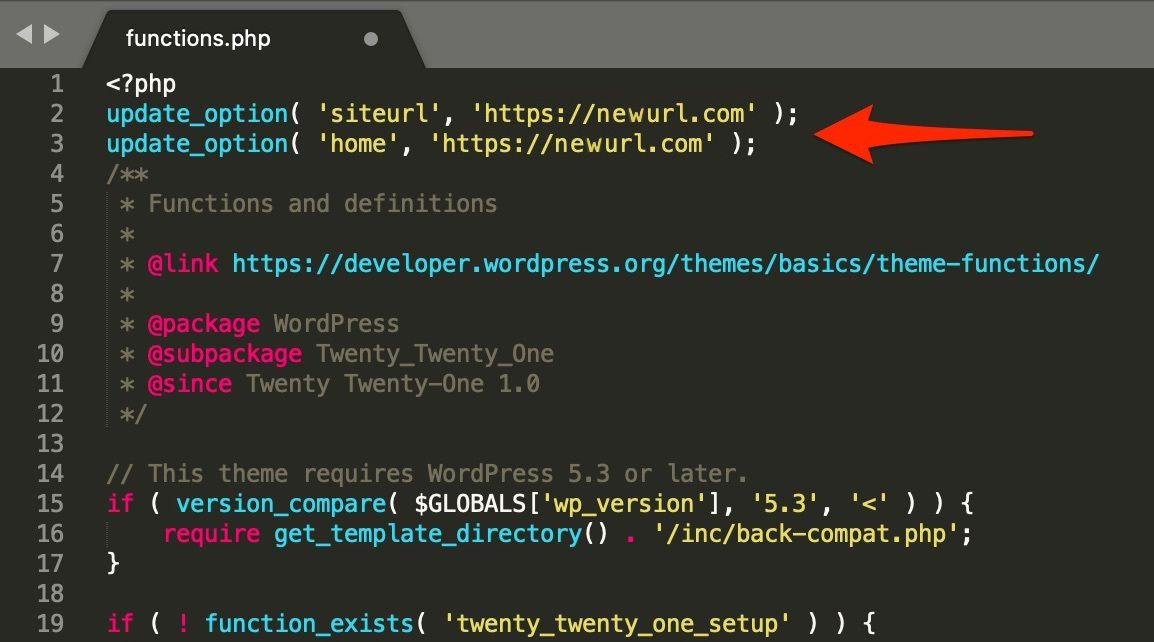 You can change your site URL from the functions.php file of your site's theme.