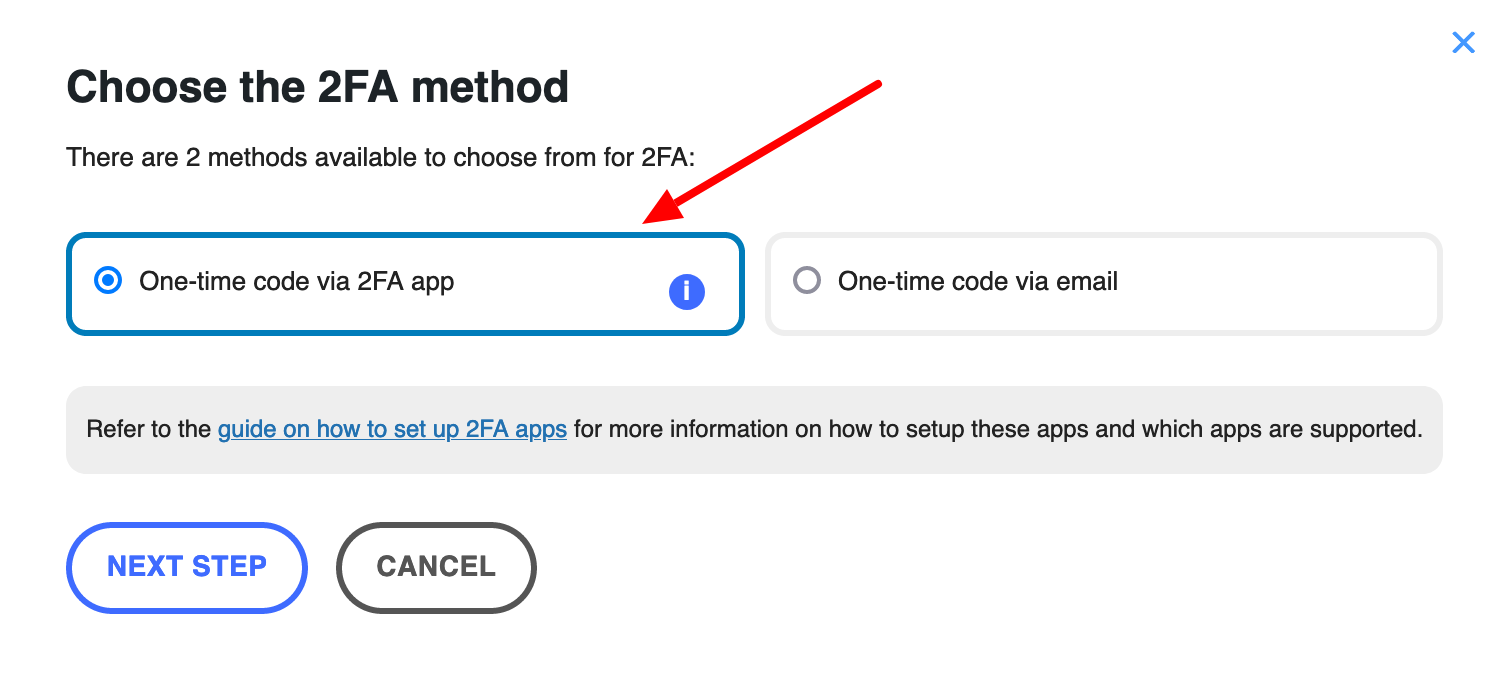 You can choose to authenticate via a code in the 2FA app or using a code sent to your email.