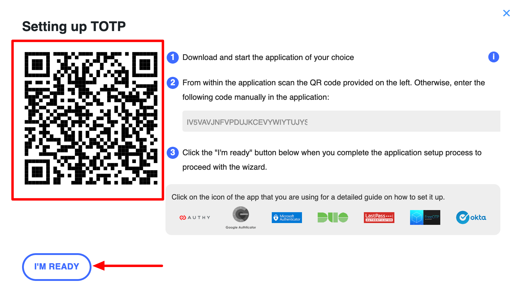 WP 2FA includes a smart code to set up the authentication app.