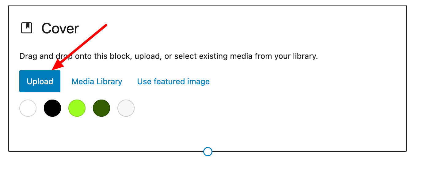 Uploading an image to the "Cover" block in WordPress.