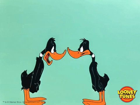 Daffy Duck faces off with himself.