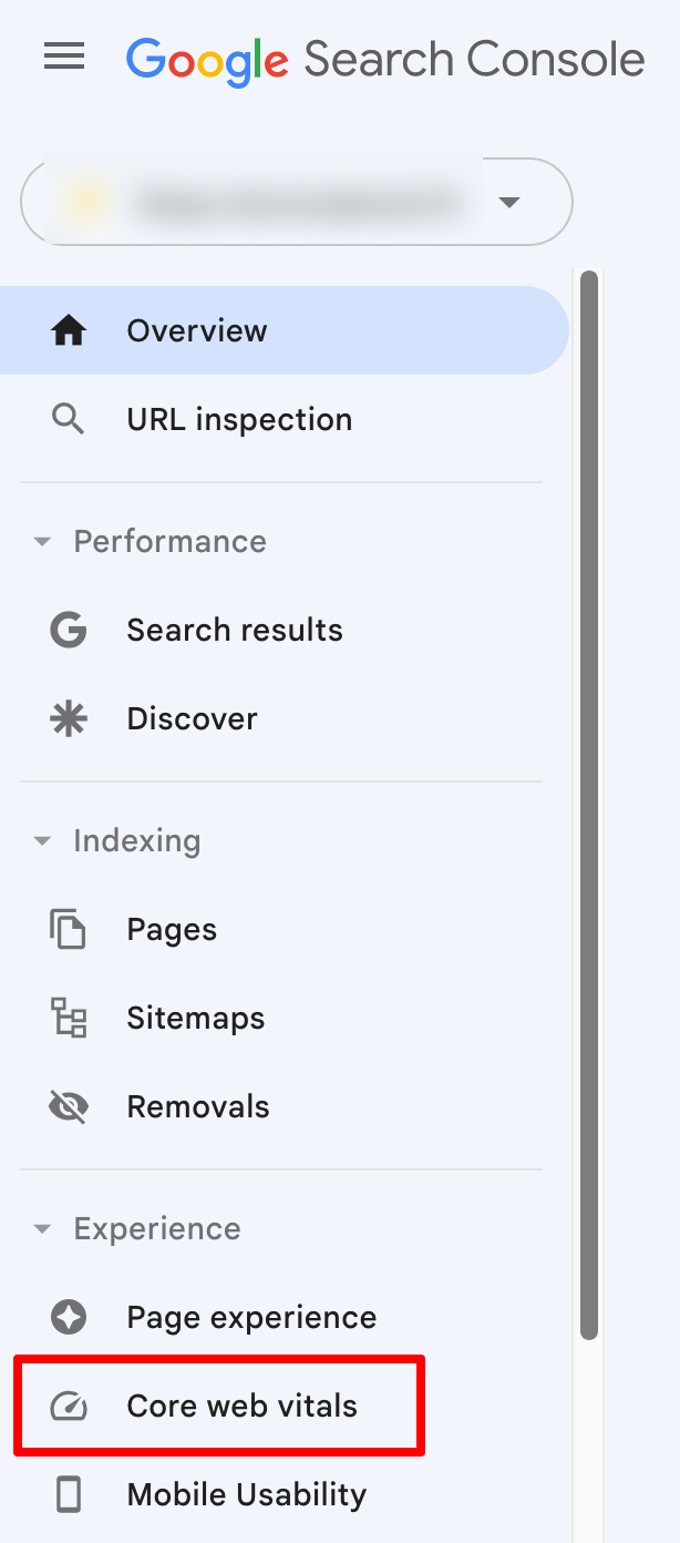 The Core Web Vitals tab in the Google Search Console.
