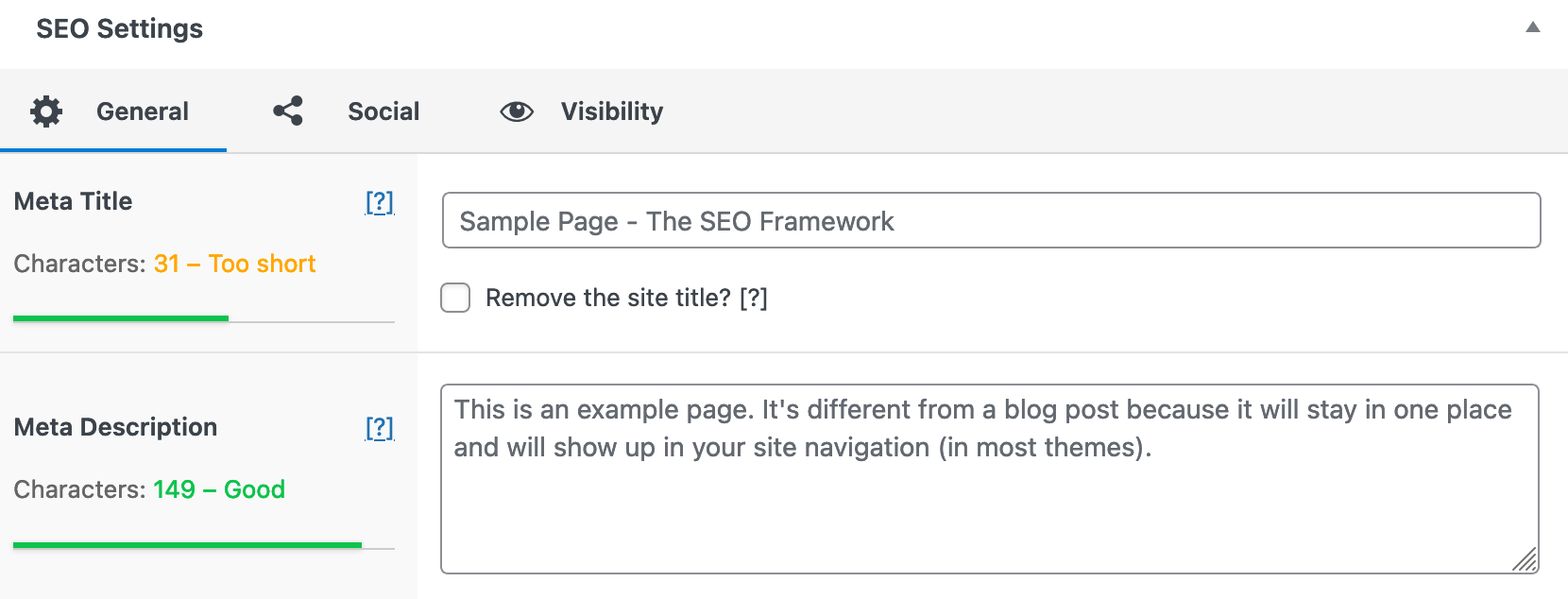 The plugin allows you to write title and meta description tags.