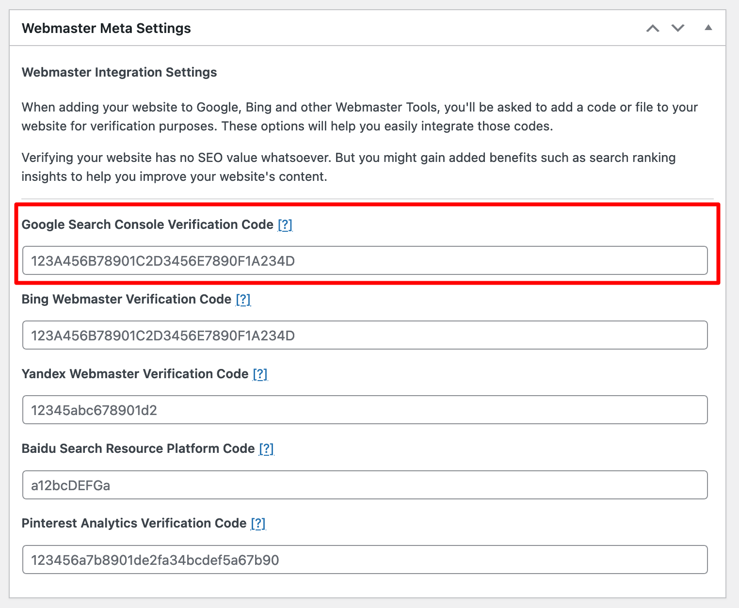 Meta settings for webmasters on The SEO Framework.