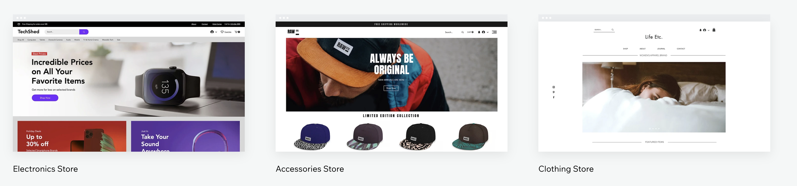 A preview of the eCommerce website templates offered by Wix.