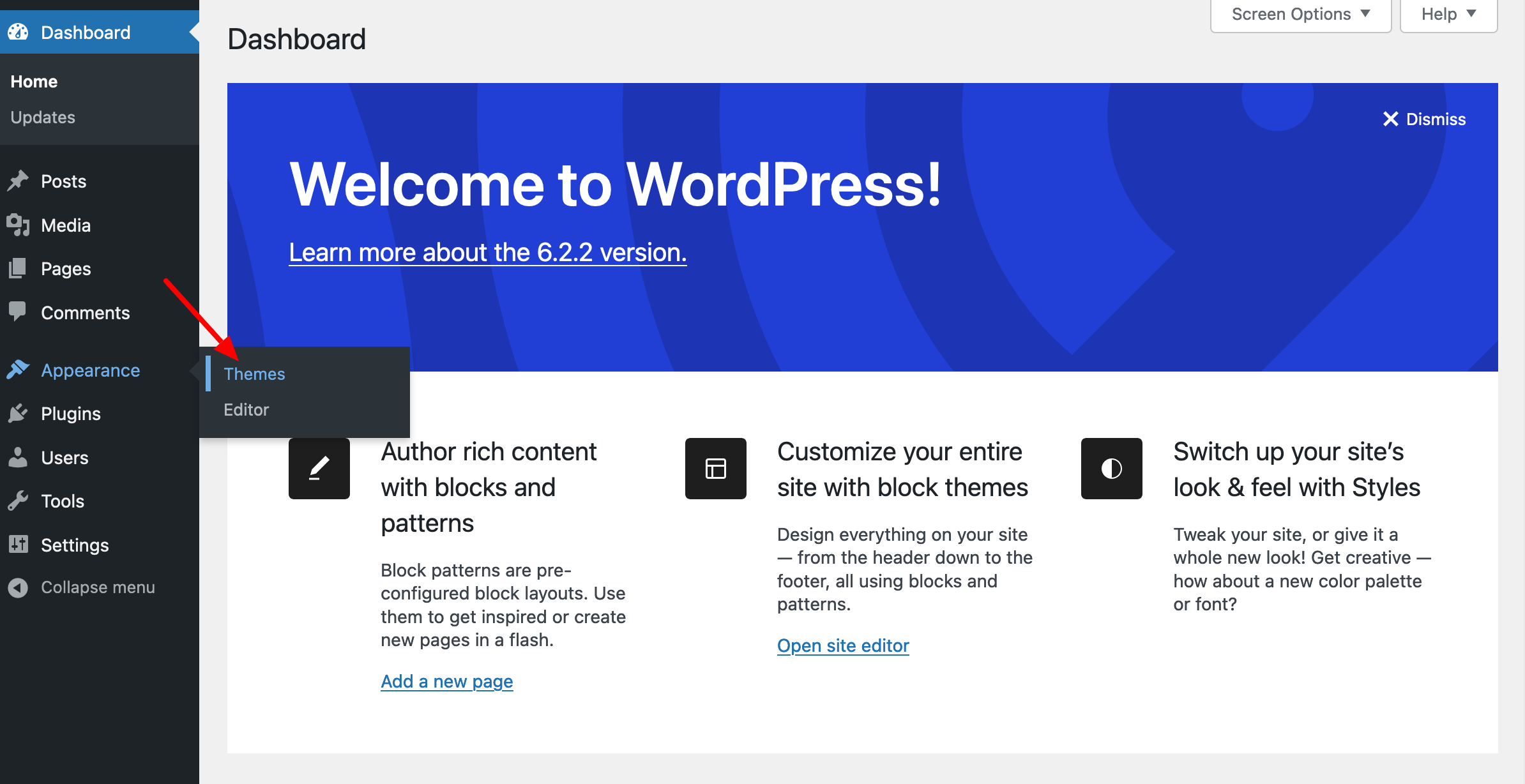 The WordPress admin Appearance > Themes menu.