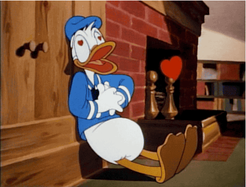 Donald Duck's heart pounds.