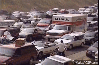 A traffic jam on the highway.