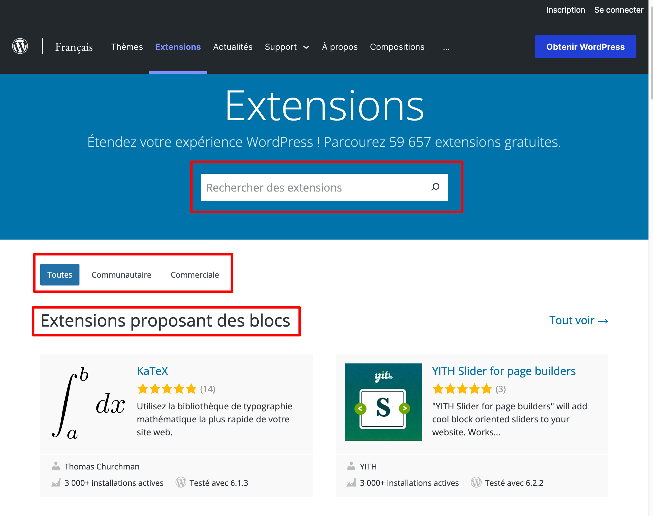 Le répertoire officiel de WordPress.org classe les extensions par types.