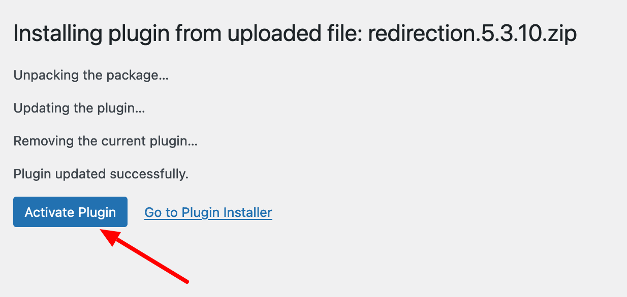 Activating a plugin after uploading the zip file.