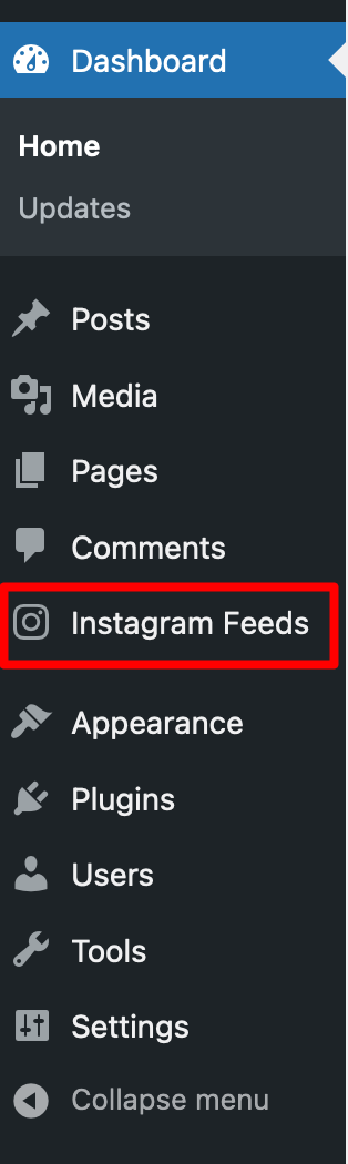 Instagram Feeds plugin in the WordPress menu.