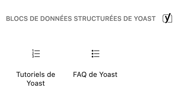 Les blocs de données structurées proposés par Yoast SEO. 