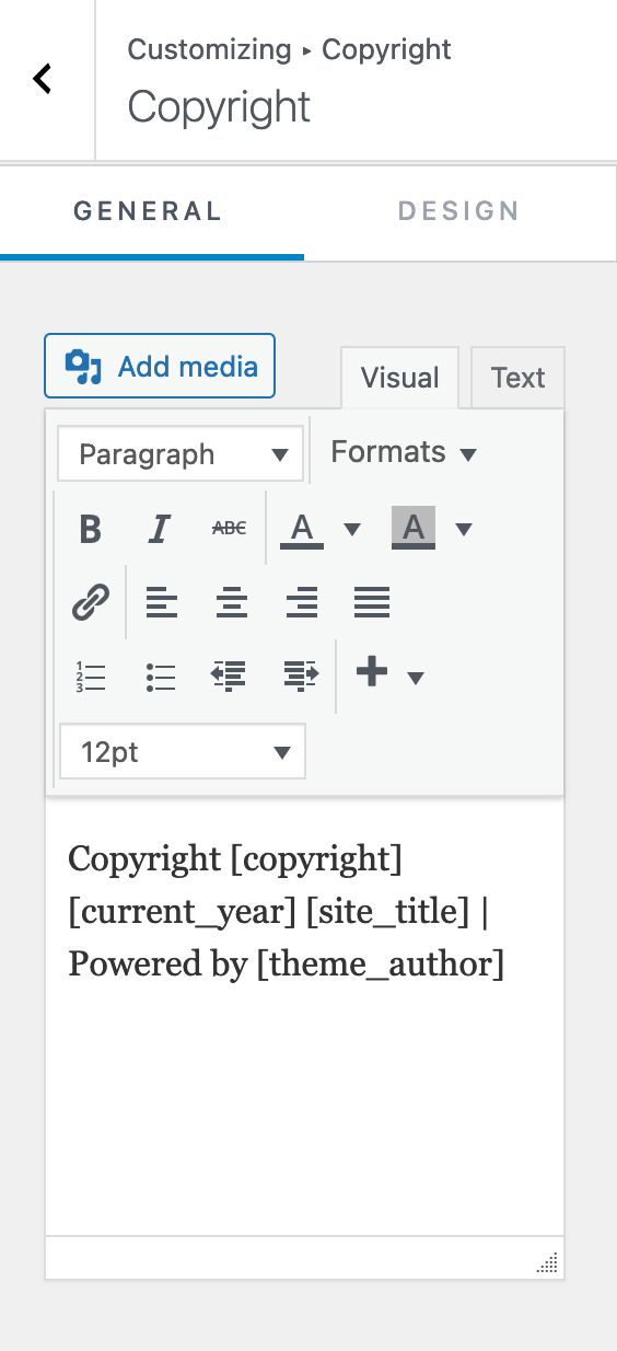 In customizing the Astra theme, you can edit the copyright in the footer.