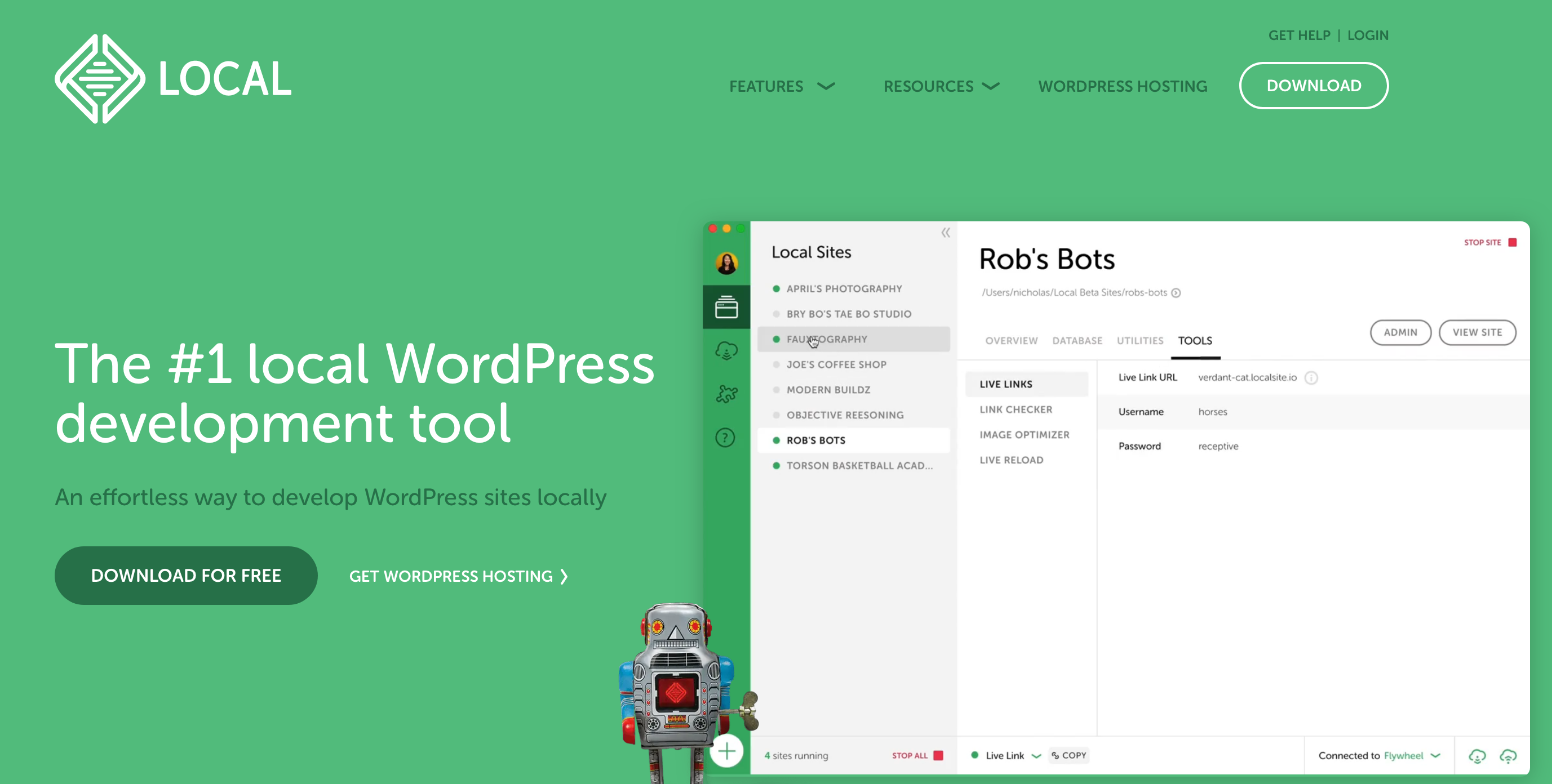 Local is a free tool for developing WordPress sites locally.