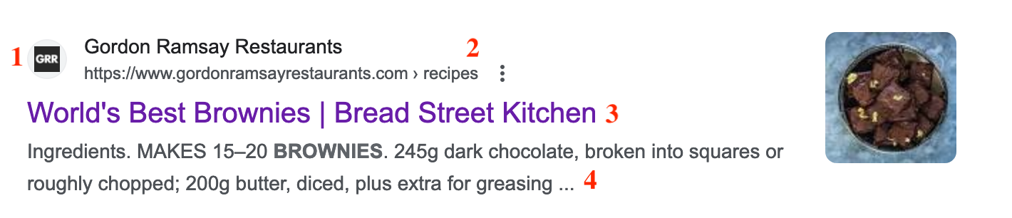 A classic search result for the query "brownie recipe."
