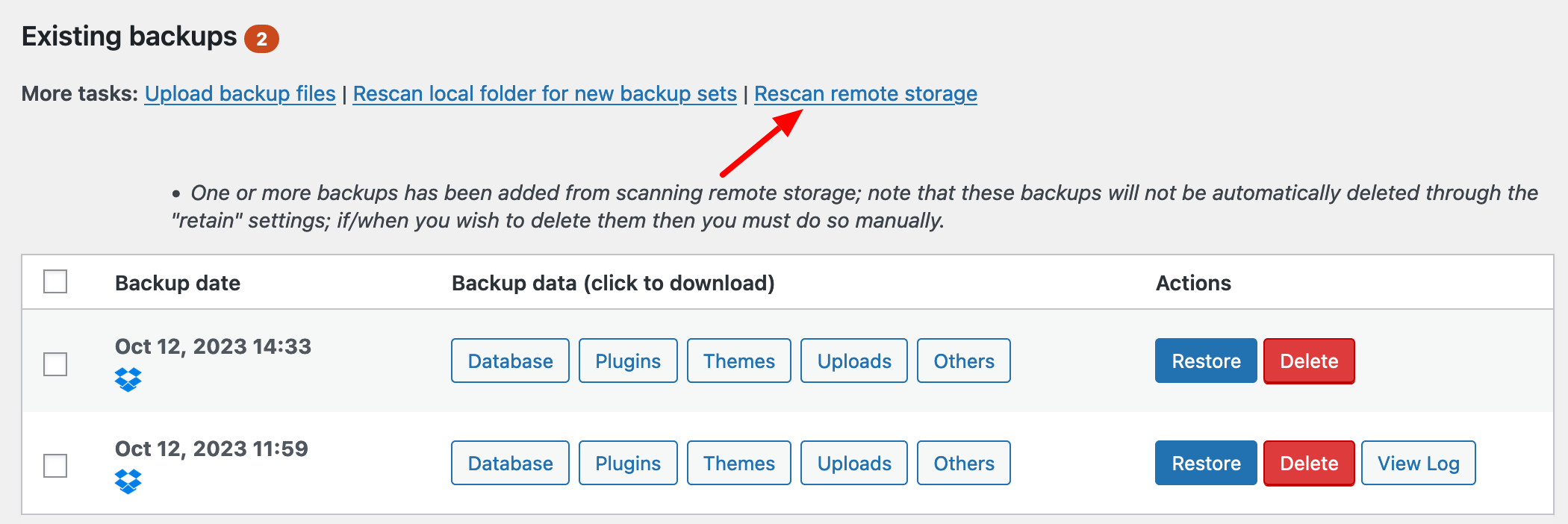 Scanning remote storage for backups.